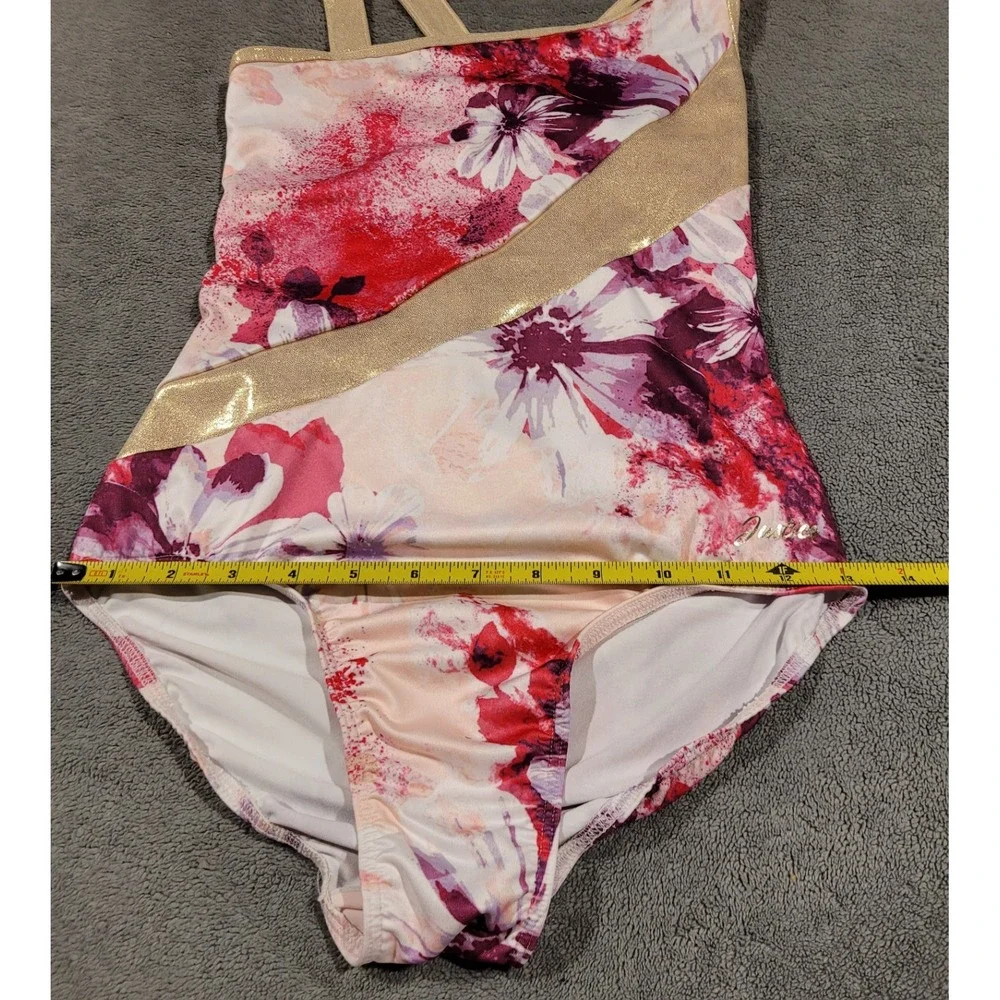 New Justice 1 Shoulder Leotard&Matching Scrunchie Gymnastic/Dance Floral GoldXL